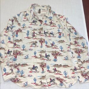 2711003 DESERT TRAIL PRINT WESTERN SHIRT Cream Shirt Red & Blue Accents SZ XS